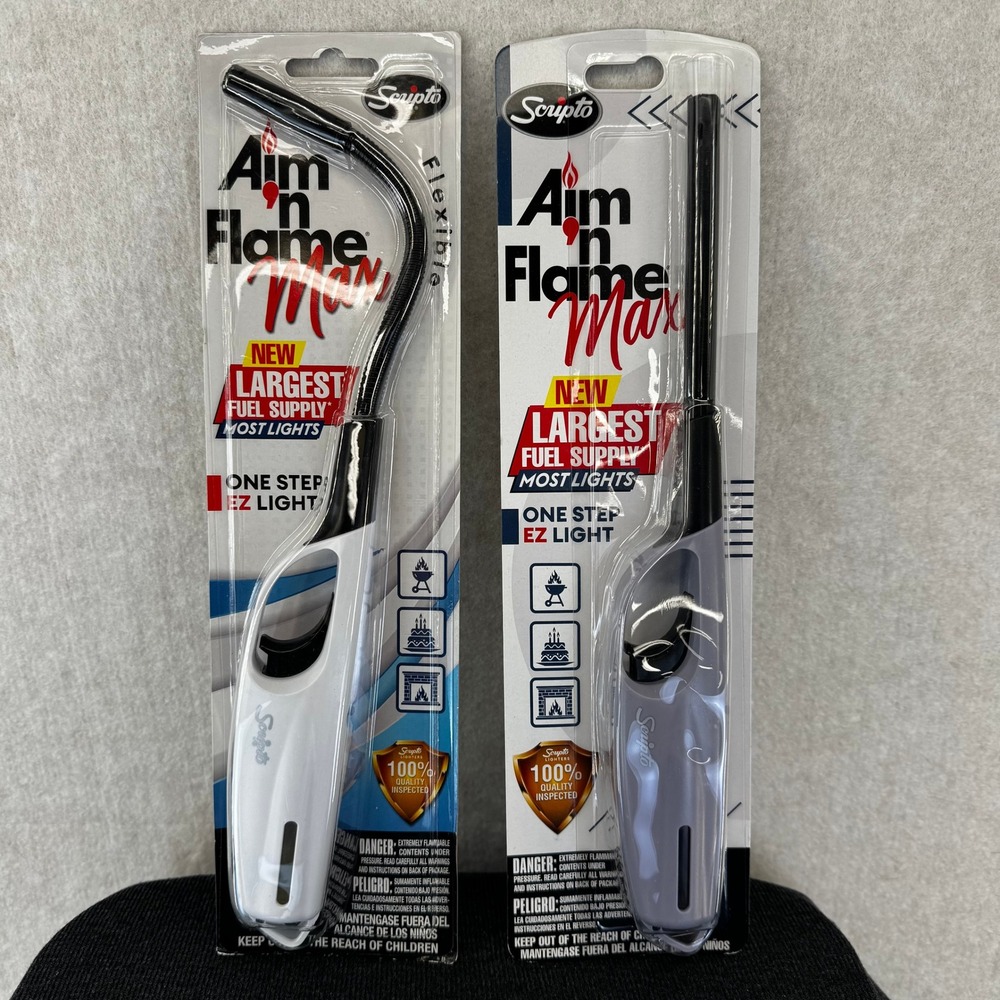 Scripto Aim n Flame Max Lighters 2 Pack Flexible and Fixed Neck Multi-Purpose